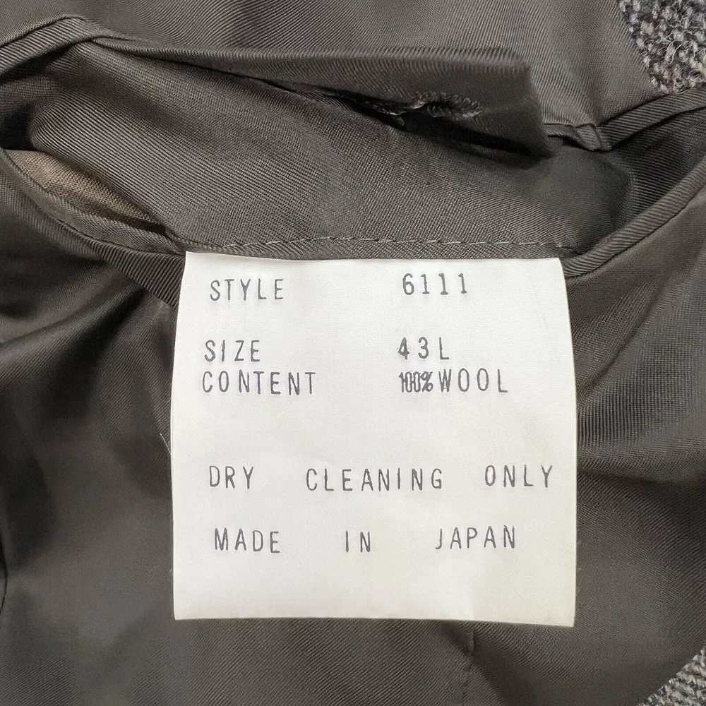 VTG Nordstrom Tweed Jacket Hand Tailored In Japan Men 43L Long Wool Herringbone‎